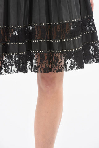 Pleated Soft-leather Skirt with Studs and Laced Detailing