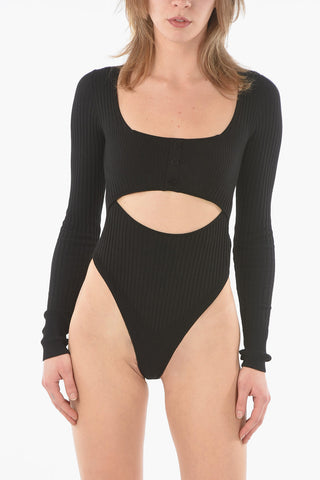 Ribbed Body Suit with Cut Out Detail On the Front