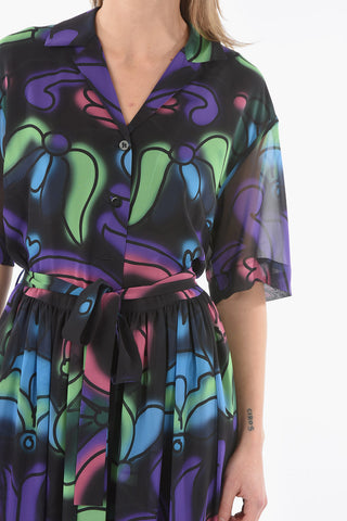 Patterned Shirt Dress with Belt