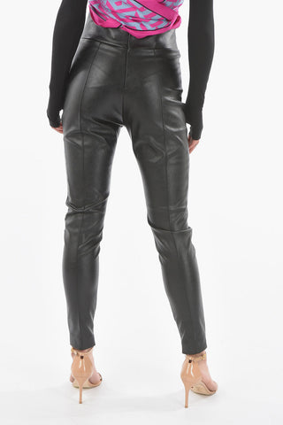 Leather High Waist Pants with Ankle Zip