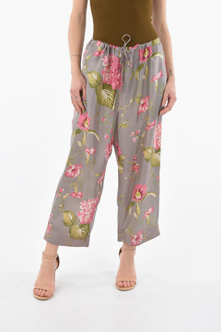 Floral Printed Silk Cropped Pants