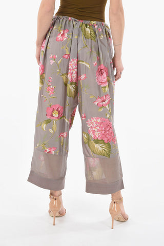 Floral Printed Silk Cropped Pants