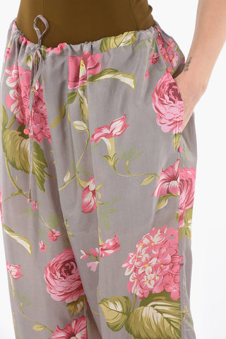Floral Printed Silk Cropped Pants