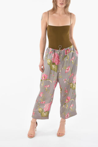 Floral Printed Silk Cropped Pants