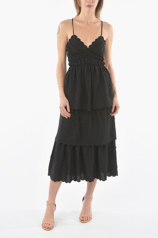 Sangallo Open Back Ruffled Midi Dress