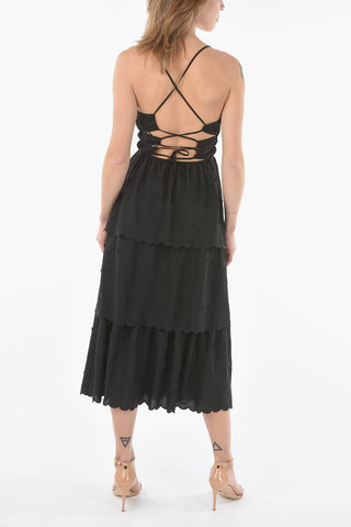 Sangallo Open Back Ruffled Midi Dress