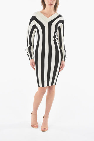 Striped Long Sleeve Asymmetrical Dress