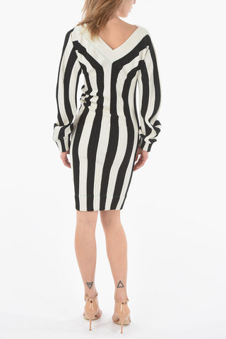 Striped Long Sleeve Asymmetrical Dress