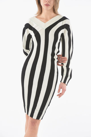 Striped Long Sleeve Asymmetrical Dress