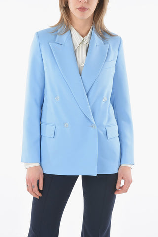 center vent peak lapel double-breasted blazer