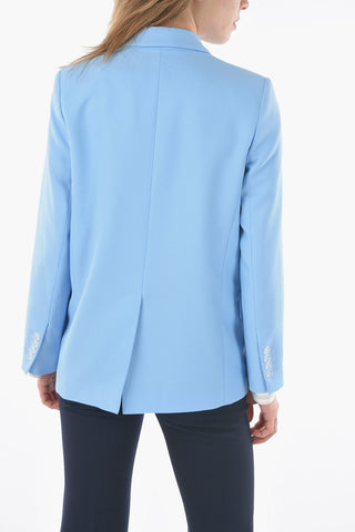 center vent peak lapel double-breasted blazer