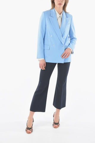 center vent peak lapel double-breasted blazer
