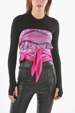 T-shirt Foulard Combinata a Maniche Lunghe