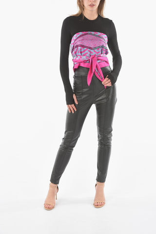 T-shirt Foulard Combinata a Maniche Lunghe