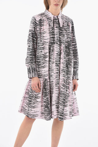 Animal Patterned Popeline Cotton Shirt Dress