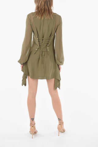 Silk V-Neck Dress with Braided Laces Detail