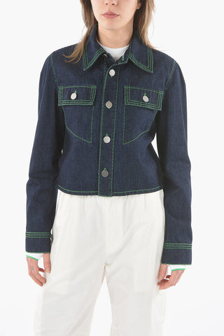 Cropped Denim Shirt with Visible Stitches