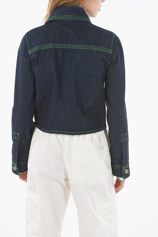 Cropped Denim Shirt with Visible Stitches