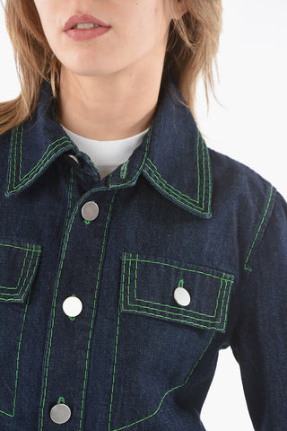 Cropped Denim Shirt with Visible Stitches