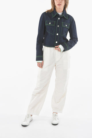 Cropped Denim Shirt with Visible Stitches