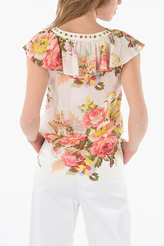 BLUGIRL Floral Patterned Top with Lace-up Detail