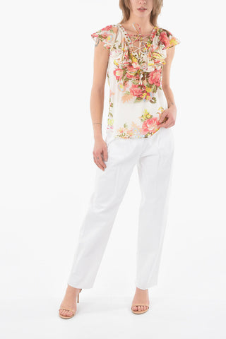 BLUGIRL Floral Patterned Top with Lace-up Detail