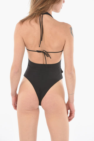 Crossed Font One Piece Swimsuit with Open Back