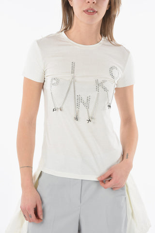 T-Shirt DAIANO Girocollo con Strass e Catena Argentata