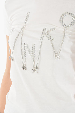 T-Shirt DAIANO Girocollo con Strass e Catena Argentata