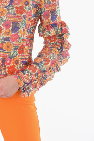 Ruffle Lace Floral Printd Top