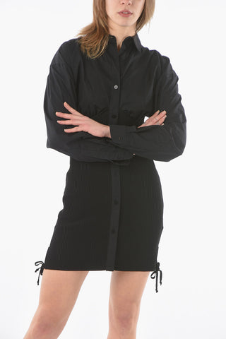 Solid Color Mini Shirt Dress with Ribbed Bottom