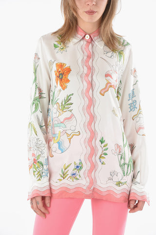 Blusa Tennis in Seta con Stampa Floreale 