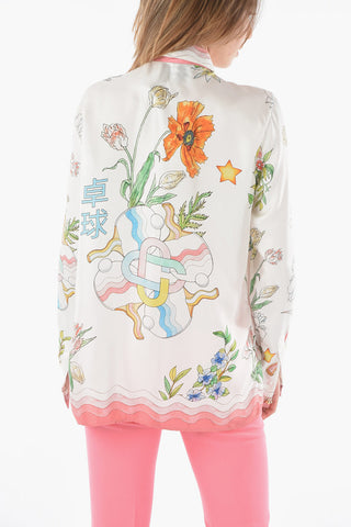 Blusa Tennis in Seta con Stampa Floreale 