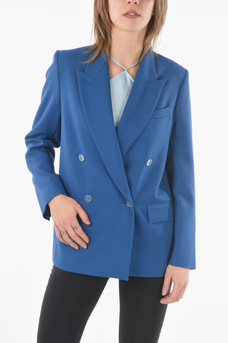 center vent peak lapel double-breasted blazer