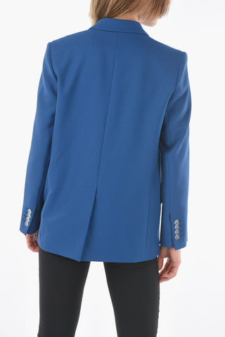center vent peak lapel double-breasted blazer