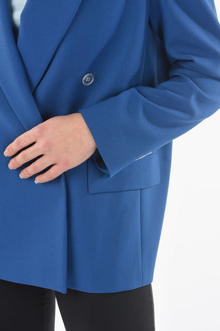center vent peak lapel double-breasted blazer