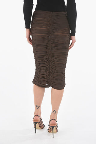 Solid Color Draped Bodycon Skirt