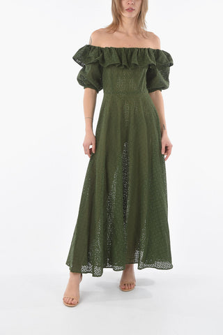 Solid Color Sangallo Maxi Dress with Flounce