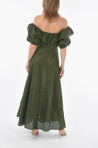 Solid Color Sangallo Maxi Dress with Flounce