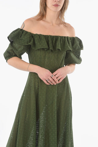 Solid Color Sangallo Maxi Dress with Flounce