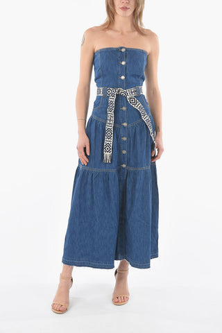 Vestito Senza Spalline in Denim con Cintura