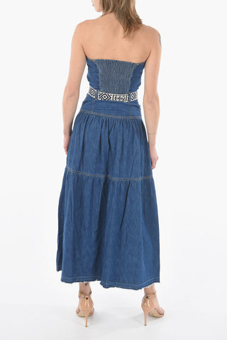 Vestito Senza Spalline in Denim con Cintura