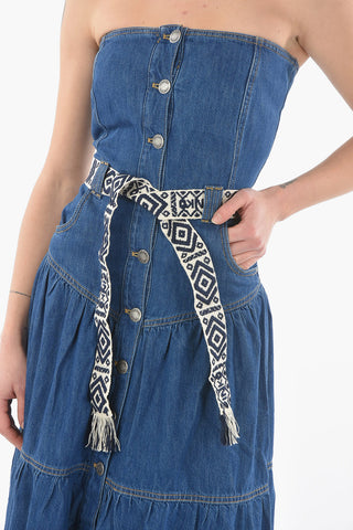Vestito Senza Spalline in Denim con Cintura