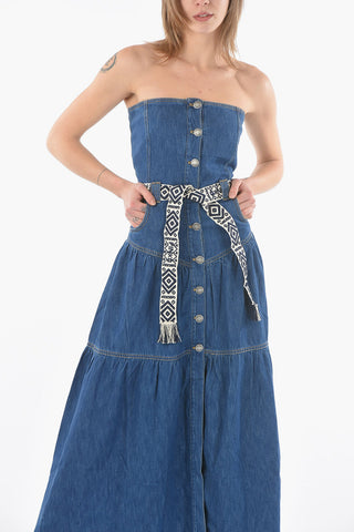 Vestito Senza Spalline in Denim con Cintura
