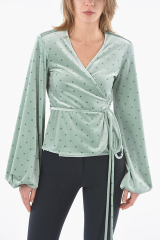 Chenille Wrap Blouse with Polka Dots