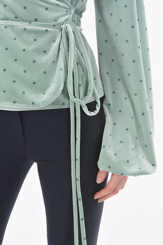 Chenille Wrap Blouse with Polka Dots