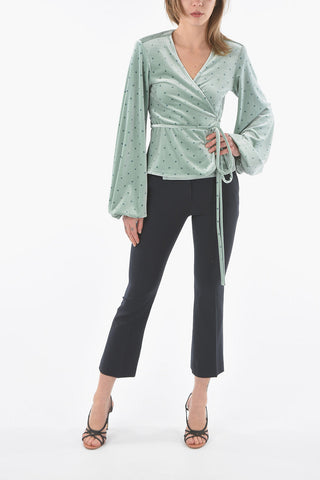 Chenille Wrap Blouse with Polka Dots