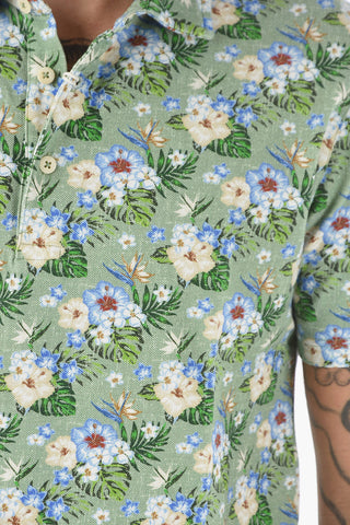 Ibiscus Printed Piquè Cotton GREG Polo Shirt