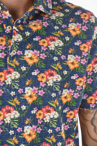 Ibiscus Printed Piquè Cotton GREG Polo Shirt