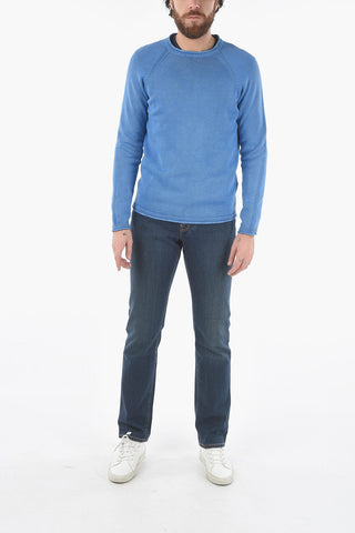 Solid Color Crew-neck Sweater with Raglan Sleeve